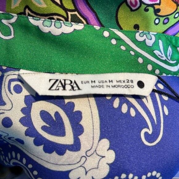 2/30 Zara Satin Paisley Patchwork Blouse Colorful Long Tie Bell Sleeves Large M - Picture 7 of 16